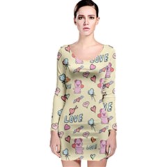 Pig Animal Love Romance Seamless Texture Pattern Long Sleeve Bodycon Dress