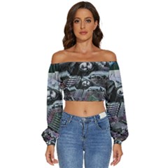 Cyberpunk Drama Long Sleeve Crinkled Weave Crop Top by MRNStudios