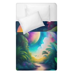 Jungle Moon Light Plants Space Duvet Cover Double Side (single Size) by Ravend