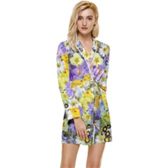 Spring Flowers Long Sleeve Satin Robe