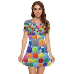 Umbrella V-neck High Waist Chiffon Mini Dress by artworkshop