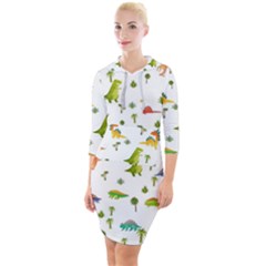 Vector Baby Dino Seamless Pattern Quarter Sleeve Hood Bodycon Dress by Grandong