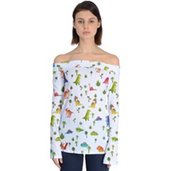 Vector Baby Dino Seamless Pattern Off Shoulder Long Sleeve Top by Grandong