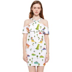 Vector Baby Dino Seamless Pattern Shoulder Frill Bodycon Summer Dress by Grandong