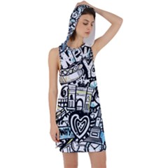 New York City Nyc Broadway Doodle Art Racer Back Hoodie Dress by Grandong