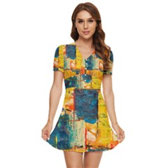 Wall Art V-neck High Waist Chiffon Mini Dress by artworkshop