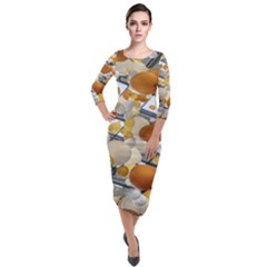 Wallpapper Quarter Sleeve Midi Velour Bodycon Dress by artworkshop