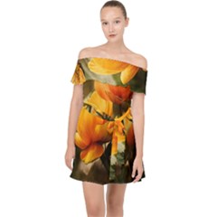 Yellow Butterfly Flower Off Shoulder Chiffon Dress