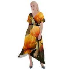 Yellow Butterfly Flower Cross Front Sharkbite Hem Maxi Dress