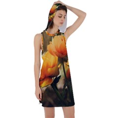 Yellow Butterfly Flower Racer Back Hoodie Dress