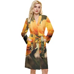 Yellow Butterfly Flower Long Sleeve Velvet Robe by artworkshop