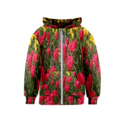 Yellow Pink Red Flowers Kids  Zipper Hoodie