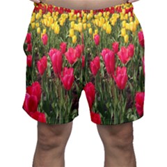 Yellow Pink Red Flowers Men s Shorts by artworkshop