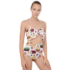 Dessert And Cake For Food Pattern Scallop Top Cut Out Swimsuit by Grandong