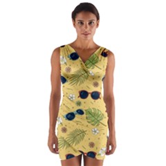 Seamless Pattern Of Sunglasses Tropical Leaves And Flower Wrap Front Bodycon Dress by Grandong