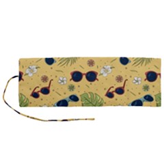 Seamless Pattern Of Sunglasses Tropical Leaves And Flower Roll Up Canvas Pencil Holder (m) by Grandong