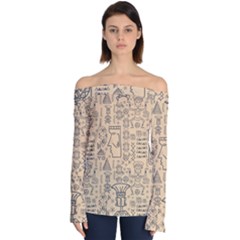 Aztec Tribal African Egyptian Style Seamless Pattern Vector Antique Ethnic Off Shoulder Long Sleeve Top by Grandong