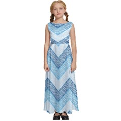 Seamless Pattern Of Cute Summer Blue Line Zigzag Kids  Satin Sleeveless Maxi Dress by Grandong