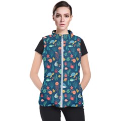 Variety Of Fish Illustration Turtle Jellyfish Art Texture Women s Puffer Vest by Grandong