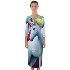 Unicorn Design Quarter Sleeve Midi Bodycon Dress by Trending