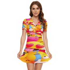 Wallpaper Emoji V-neck High Waist Chiffon Mini Dress by artworkshop