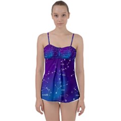 Realistic Night Sky With Constellations Babydoll Tankini Top by Cowasu