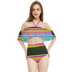 Horizontal Line Colorful Halter Flowy Bikini Set  by Grandong