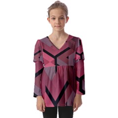 Blocks Abstract Pattern Art Kids  V Neck Casual Top by Grandong