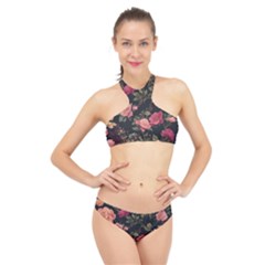 Flower Pattern High Neck Bikini Set by Grandong