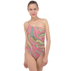 Pattern Glitter Pastel Layer Classic One Shoulder Swimsuit by Grandong