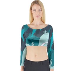 Ocean Turtle Shark Sea Life Sea Long Sleeve Crop Top by pakminggu