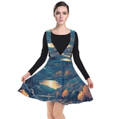 Forest River Night Evening Moon Plunge Pinafore Dress by pakminggu