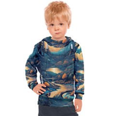 Forest River Night Evening Moon Kids  Hooded Pullover by pakminggu