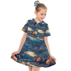 Forest River Night Evening Moon Kids  Short Sleeve Shirt Dress