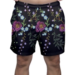 Embroidery-trend-floral-pattern-small-branches-herb-rose Men s Shorts by pakminggu