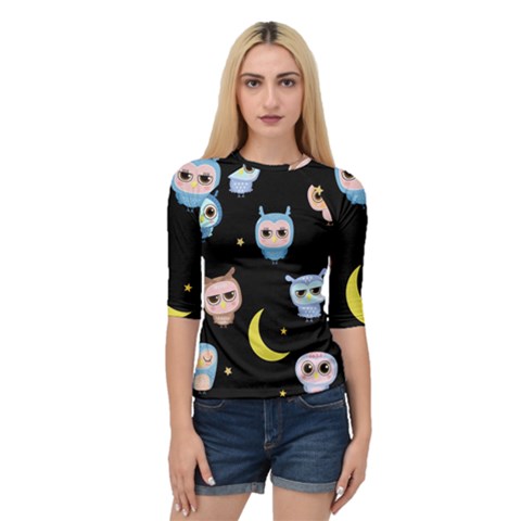 Cute-owl-doodles-with-moon-star-seamless-pattern Quarter Sleeve Raglan Tee by pakminggu