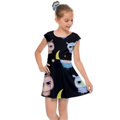 Cute-owl-doodles-with-moon-star-seamless-pattern Kids  Cap Sleeve Dress by pakminggu