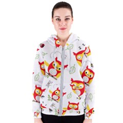 Seamless-pattern-vector-owl-cartoon-with-bugs Women s Zipper Hoodie by pakminggu