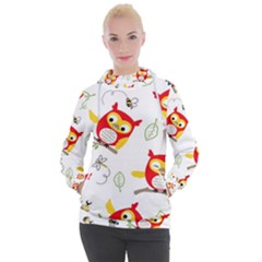 Seamless-pattern-vector-owl-cartoon-with-bugs Women s Hooded Pullover by pakminggu