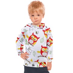 Seamless-pattern-vector-owl-cartoon-with-bugs Kids  Hooded Pullover by pakminggu