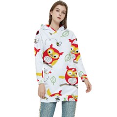 Seamless-pattern-vector-owl-cartoon-with-bugs Women s Long Oversized Pullover Hoodie by pakminggu