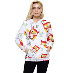 Seamless-pattern-vector-owl-cartoon-with-bugs Women s Lightweight Drawstring Hoodie by pakminggu