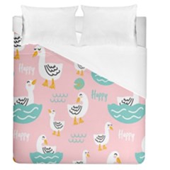 Cute Happy Duck Gift Card Design Seamless Pattern Template Duvet Cover (queen Size) by pakminggu