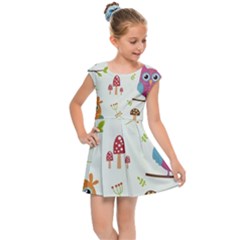 Forest-seamless-pattern-with-cute-owls Kids  Cap Sleeve Dress by pakminggu