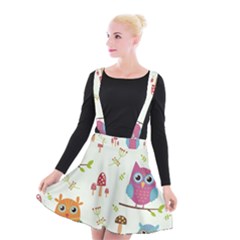 Forest-seamless-pattern-with-cute-owls Suspender Skater Skirt by pakminggu