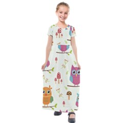 Forest-seamless-pattern-with-cute-owls Kids  Short Sleeve Maxi Dress by pakminggu