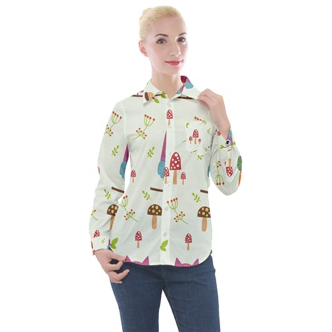 Forest-seamless-pattern-with-cute-owls Women s Long Sleeve Pocket Shirt by pakminggu