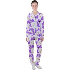 Purple-owl-pattern-background Casual Jacket And Pants Set