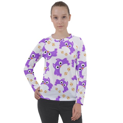 Purple-owl-pattern-background Women s Long Sleeve Raglan Tee by pakminggu