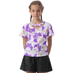 Purple-owl-pattern-background Kids  Front Cut Tee by pakminggu